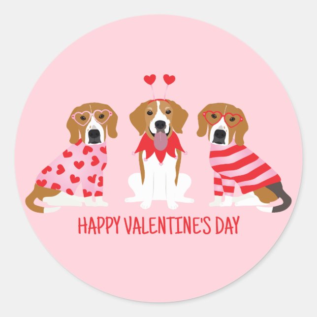 Happy Valentines Day Beagle Hunde Runder Aufkleber (Vorderseite)