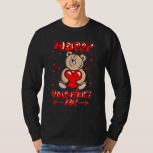 Happy Valentines Day Bear Heart Rain Valentines Da T-Shirt