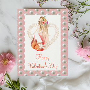 Happy Valentine's day Beautiful Meerjungfrau Perle Postkarte