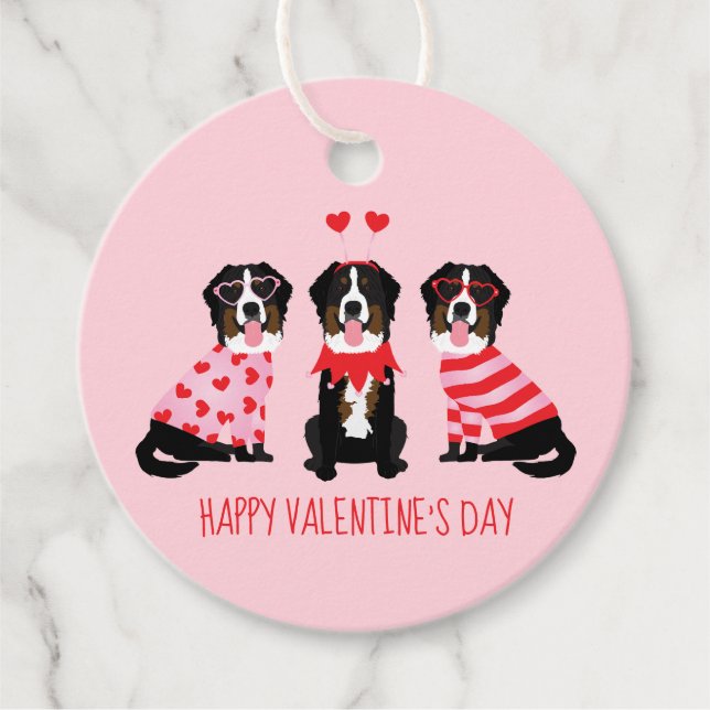 Happy Valentines Day Berner Hunde Geschenkanhänger (Vorderseite)