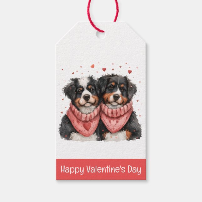 Happy Valentines Day Berner Hunde Geschenkanhänger (Vorderseite)