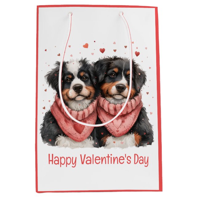 Happy Valentines Day Berner Hunde Mittlere Geschenktüte (Vorderseite)