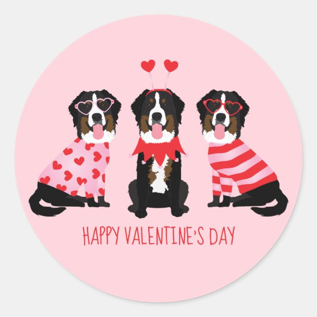 Happy Valentines Day Berner Hunde Runder Aufkleber (Vorderseite)