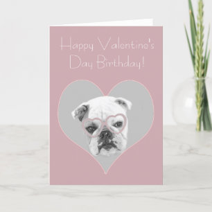 Happy Valentine's Day Birthday Bulldog Card Feiertagskarte