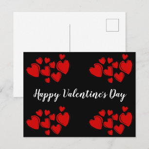 Happy Valentine's Day Black and Red Hearts Feiertagspostkarte