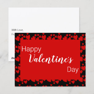 Happy Valentine's Day Black and Red with Hearts Postkarte