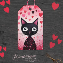 Happy Valentine's Day Black Cat & Pink Hearts