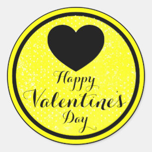 Happy Valentines Day Black Gelb Aufkleber Etikette