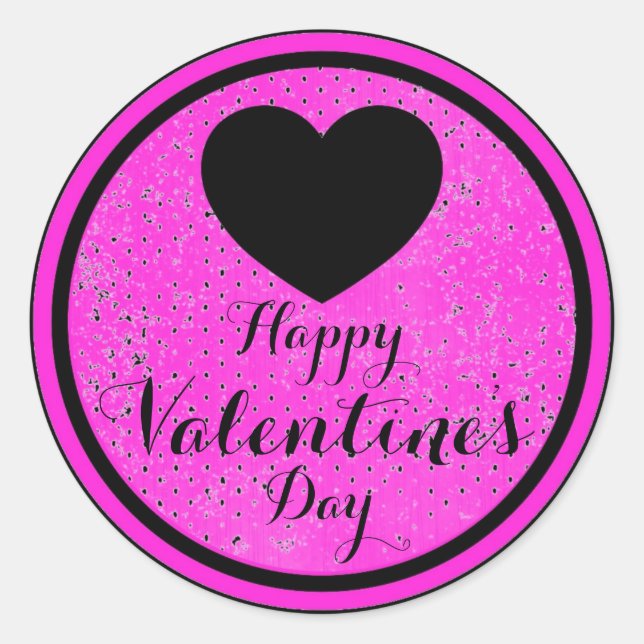 Happy Valentines Day Black Pink Aufkleber Etikette (Vorderseite)