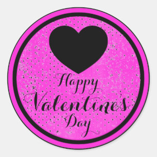 Happy Valentines Day Black Pink Aufkleber Etikette