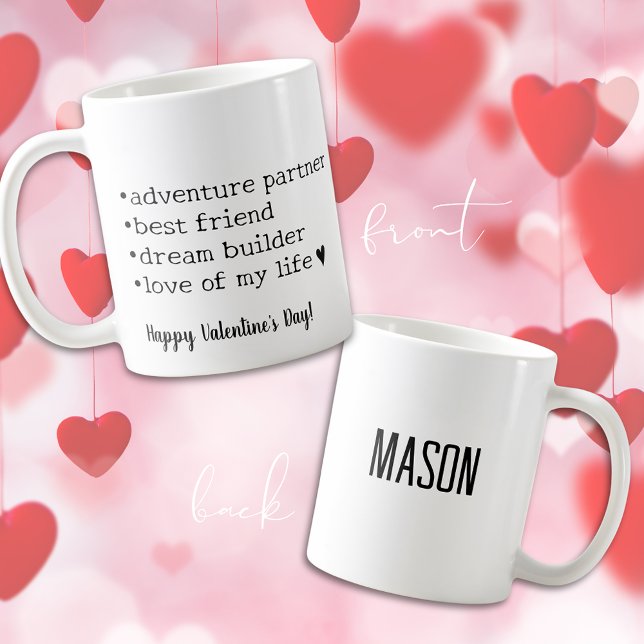 Happy Valentine's Day Black & White Heart Husband Kaffeetasse (Bold Black And White Husband Valentine’s Day Coffee Mug)