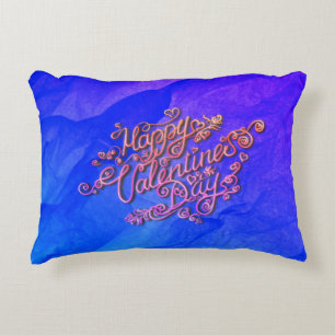 Happy Valentine's Day blauer Herzschlag Dekokissen