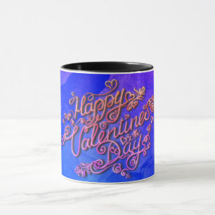 Happy Valentine's Day blauer Herzschlag Tasse