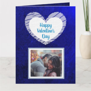 Happy Valentine's Day Blue Ombre Foto Card Karte