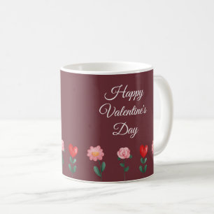 Happy Valentine's Day Blume burgundy Skript Kaffeetasse