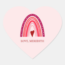 Happy Valentine's Day Boho Rainbow Red & Pink Herz-Aufkleber
