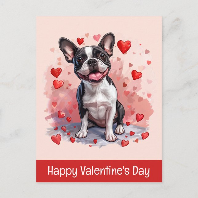 Happy Valentines Day Boston Terrier Dog Postkarte (Vorderseite)