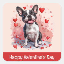 Happy Valentines Day Boston Terrier Dog Quadratischer Aufkleber