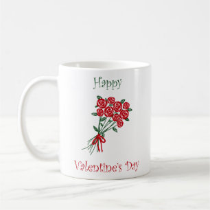 Happy Valentines Day Bouquet von roten Blume Kaffeetasse