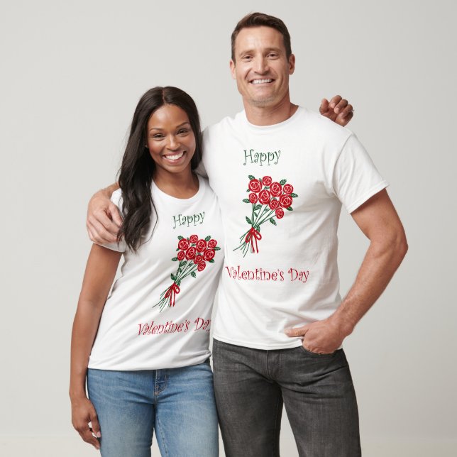 Happy Valentines Day Bouquet von roten Blume T-Shirt (Unisex)