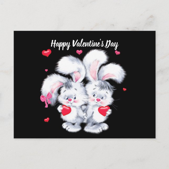 Happy Valentine's Day Bunnies Holiday Postkarte (Vorderseite)