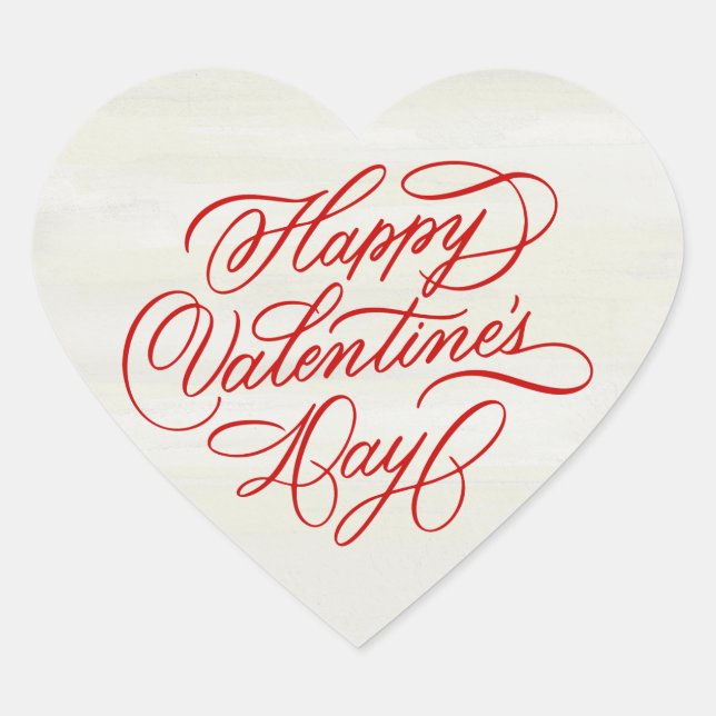 Happy Valentines Day Calligraphy  Herz-Aufkleber (Vorderseite)