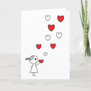 Happy Valentine's Day Card Girl Throwing Hearts Feiertagskarte