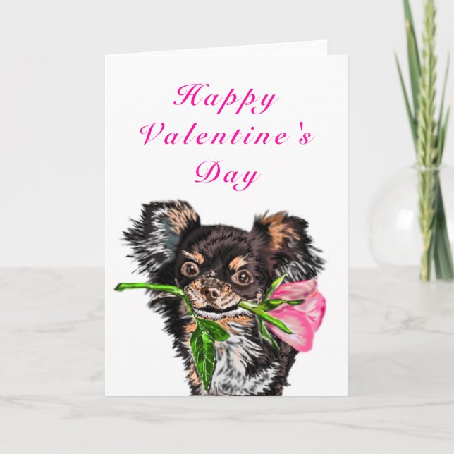 Happy Valentine's Day Card Haustiere mit Rose Karte (Vorderseite)