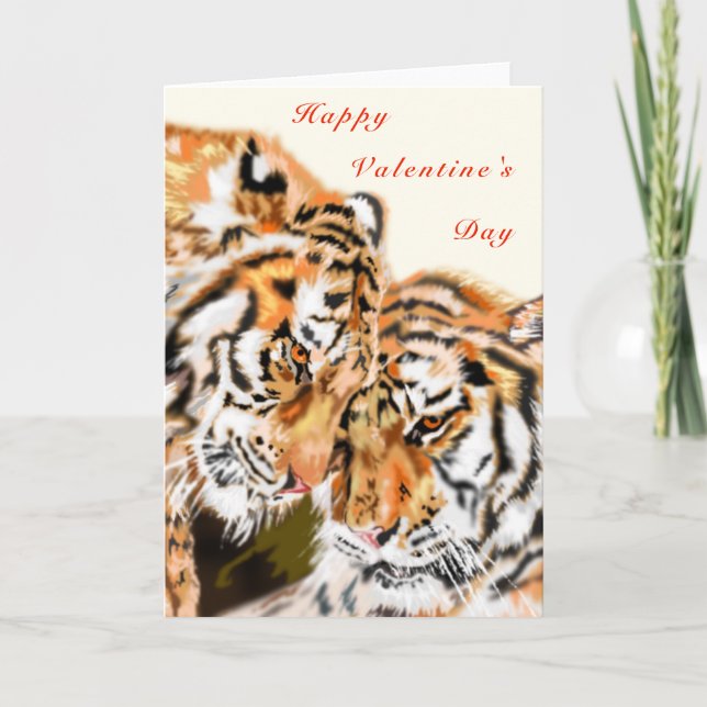 Happy Valentine's Day Card mit Couple Tigers Hug Karte (Vorderseite)