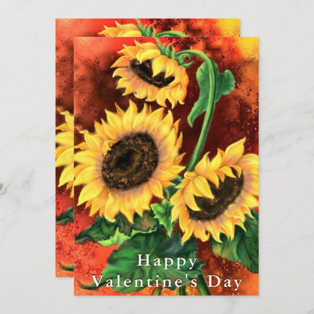 Happy Valentine's Day Card mit Sonnenblumen (Vorne/Hinten)