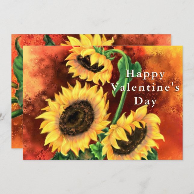 Happy Valentine's Day Card - Three Sunflowers (Vorne/Hinten)