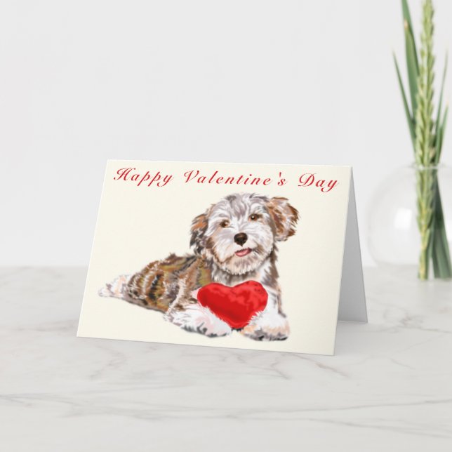 Happy Valentine's Day Card Welpe mit Herzgeschenk Karte (Vorderseite)