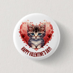 Happy Valentine's Day Cat Herz Button
