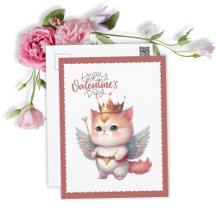 Happy Valentines Day Chibi Angel Winged Cat