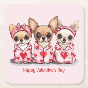 Happy Valentines Day Chihuahua Hunde Rechteckiger Pappuntersetzer