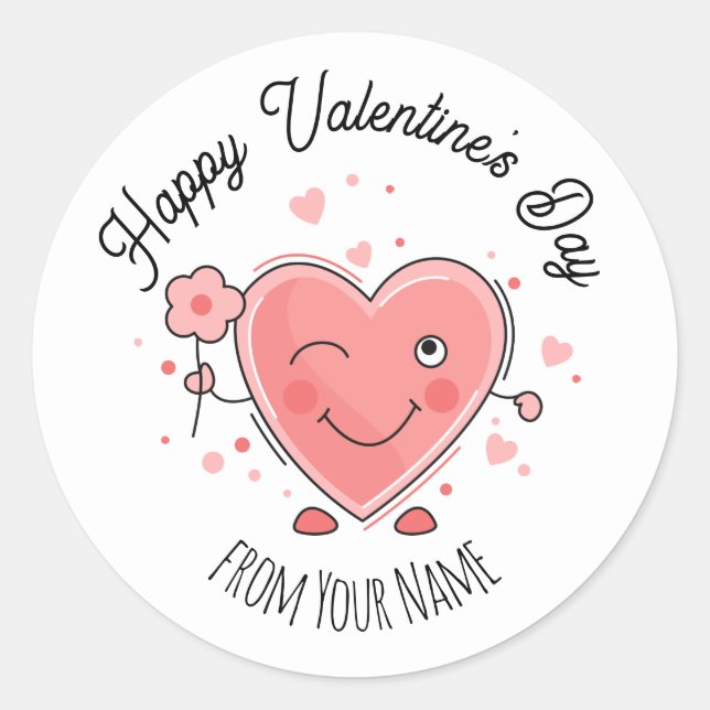 Happy Valentine's Day Classic Round Sticker (Vorderseite)