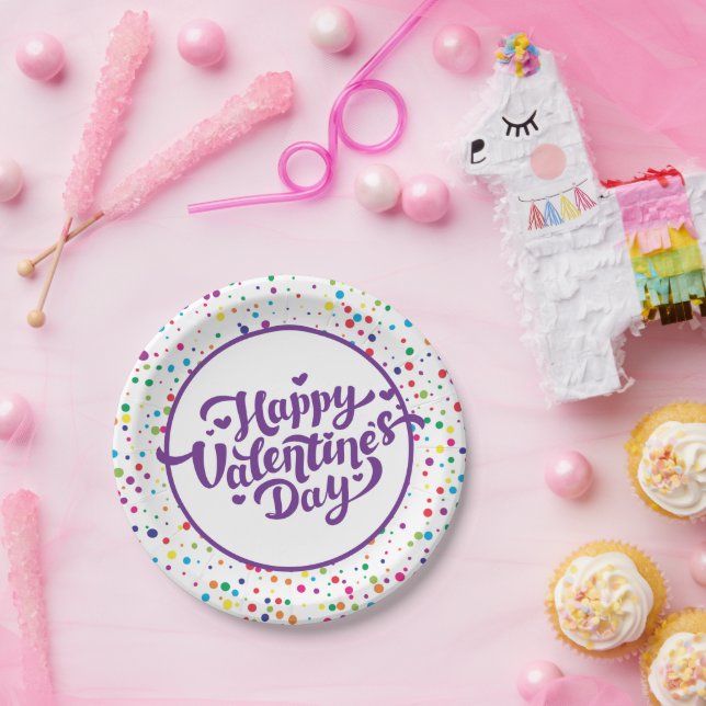 Happy Valentine's Day Colorful Confetti Pappteller (Party)
