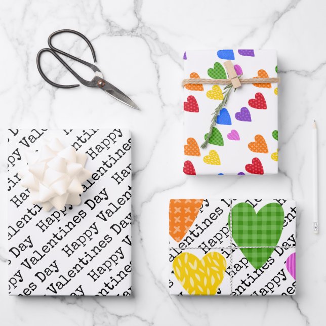 Happy Valentines Day Colorful Hearful Kids Liebe Geschenkpapier Set (Vorderseite)