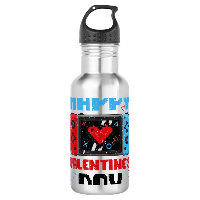 Happy Valentines Day Controller Video Game Heart B Edelstahlflasche (Vorderseite)
