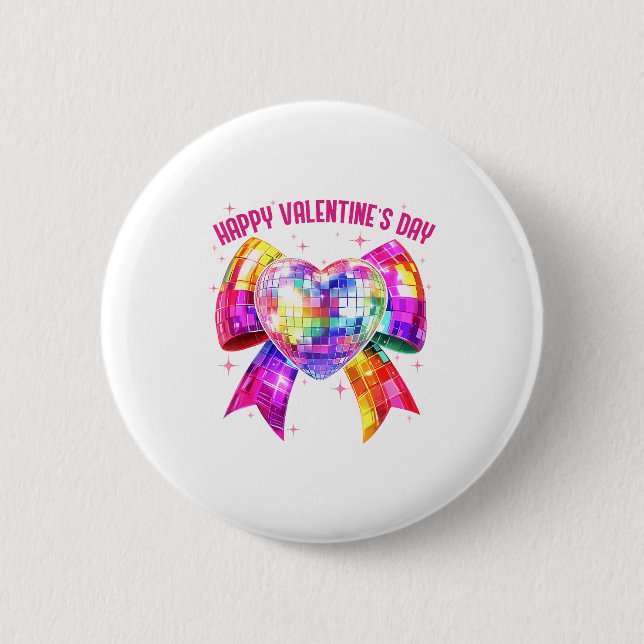 Happy Valentine's Day Coquette Disco Ball Heart Gi Button (Vorderseite)