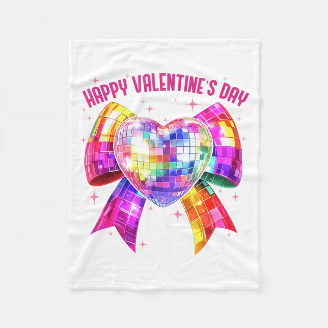 Happy Valentine's Day Coquette Disco Ball Heart Gi Fleecedecke (Vorderseite)
