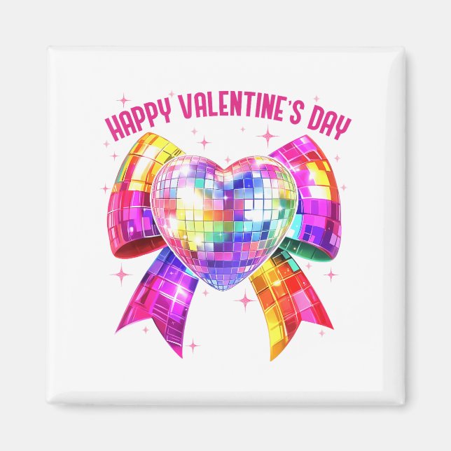 Happy Valentine's Day Coquette Disco Ball Heart Gi Magnet (Vorne)