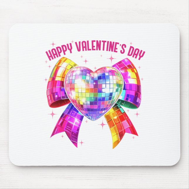 Happy Valentine's Day Coquette Disco Ball Heart Gi Mousepad (Vorne)