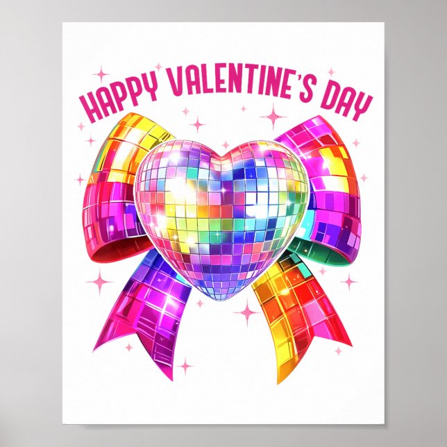 Happy Valentine's Day Coquette Disco Ball Heart Gi Poster (Vorne)