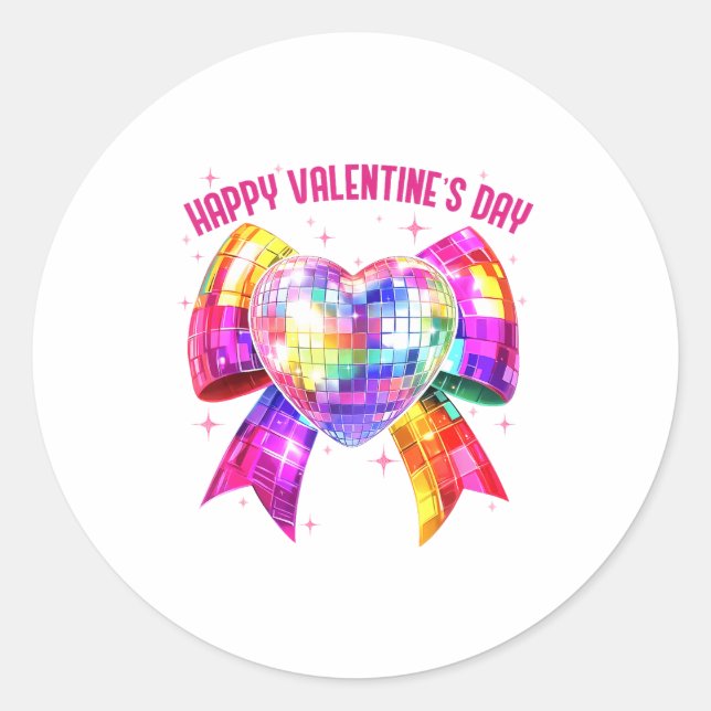 Happy Valentine's Day Coquette Disco Ball Heart Gi Runder Aufkleber (Vorderseite)