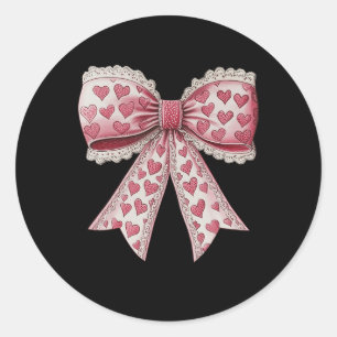 Happy Valentines Day Coquette Lace Bow Heart Girl Runder Aufkleber