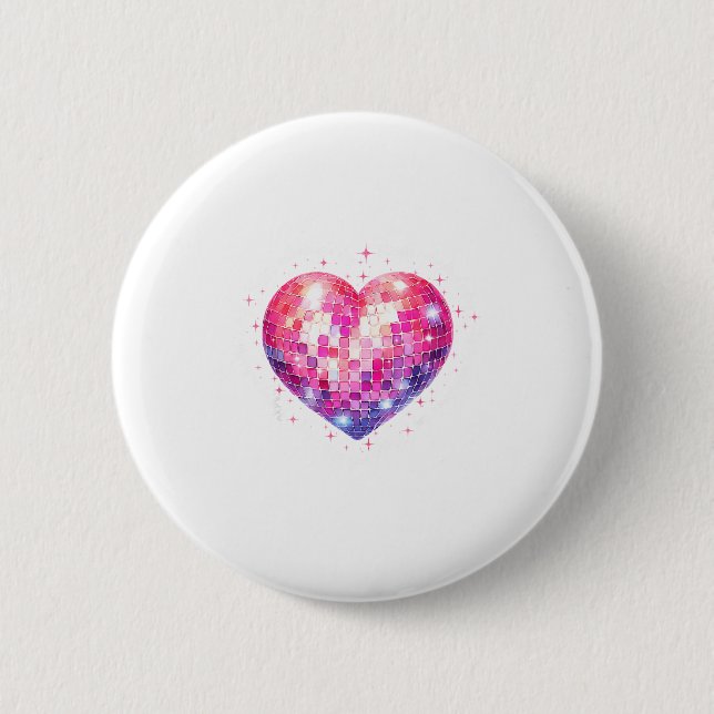 Happy Valentine's Day Coquette Nk Disco Ball Heart Button (Vorderseite)