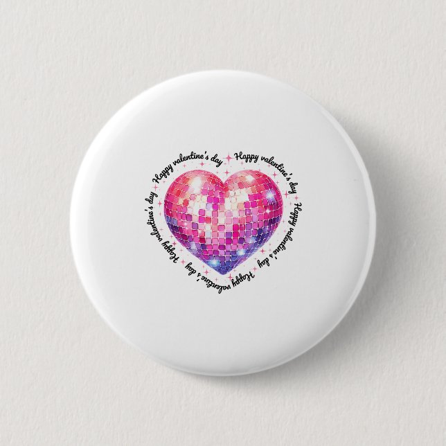 Happy Valentine's Day Coquette Nk Disco Ball Heart Button (Vorderseite)