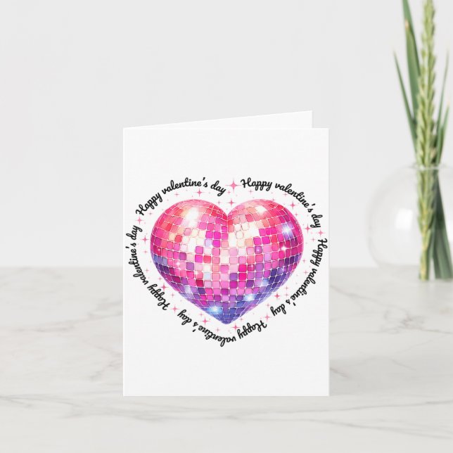 Happy Valentine's Day Coquette Nk Disco Ball Heart Karte (Vorderseite)