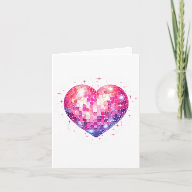 Happy Valentine's Day Coquette Nk Disco Ball Heart Karte (Vorderseite)